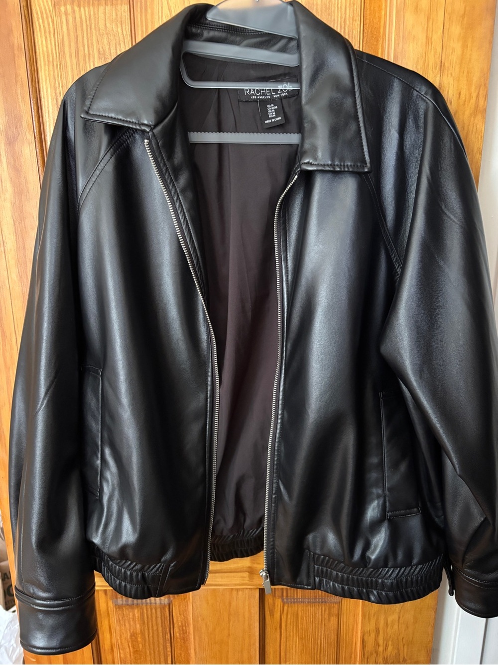 Rachel Zoe Black Faux Leather Bomber Jacket for Men